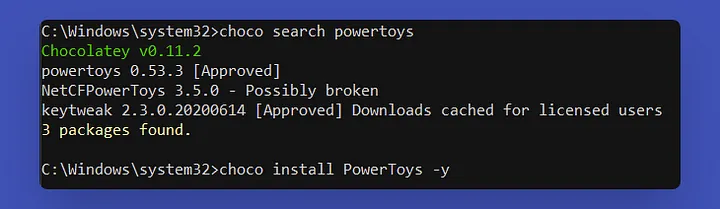 What installing software looks like using Chocolatey.