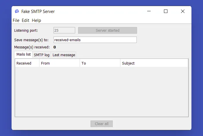 Run a local mail server with FakeSMTP.