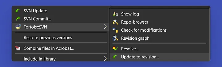 Revert back to a specific revision using TortoiseSVN.