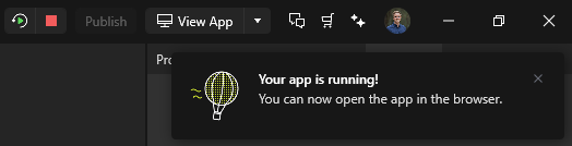 Stop the timer when the &ldquo;Your app is running!&rdquo; message appears.
